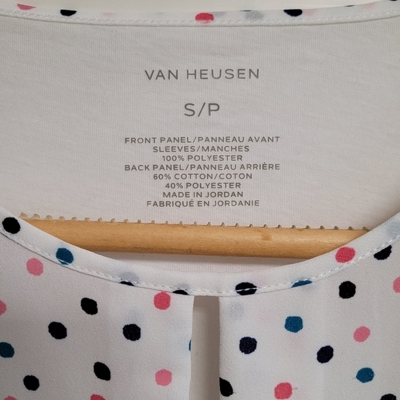 Van Heusen White Multicolor Polka Dot Cap Sleeve Blouse Size Small - Picture 2 of 6